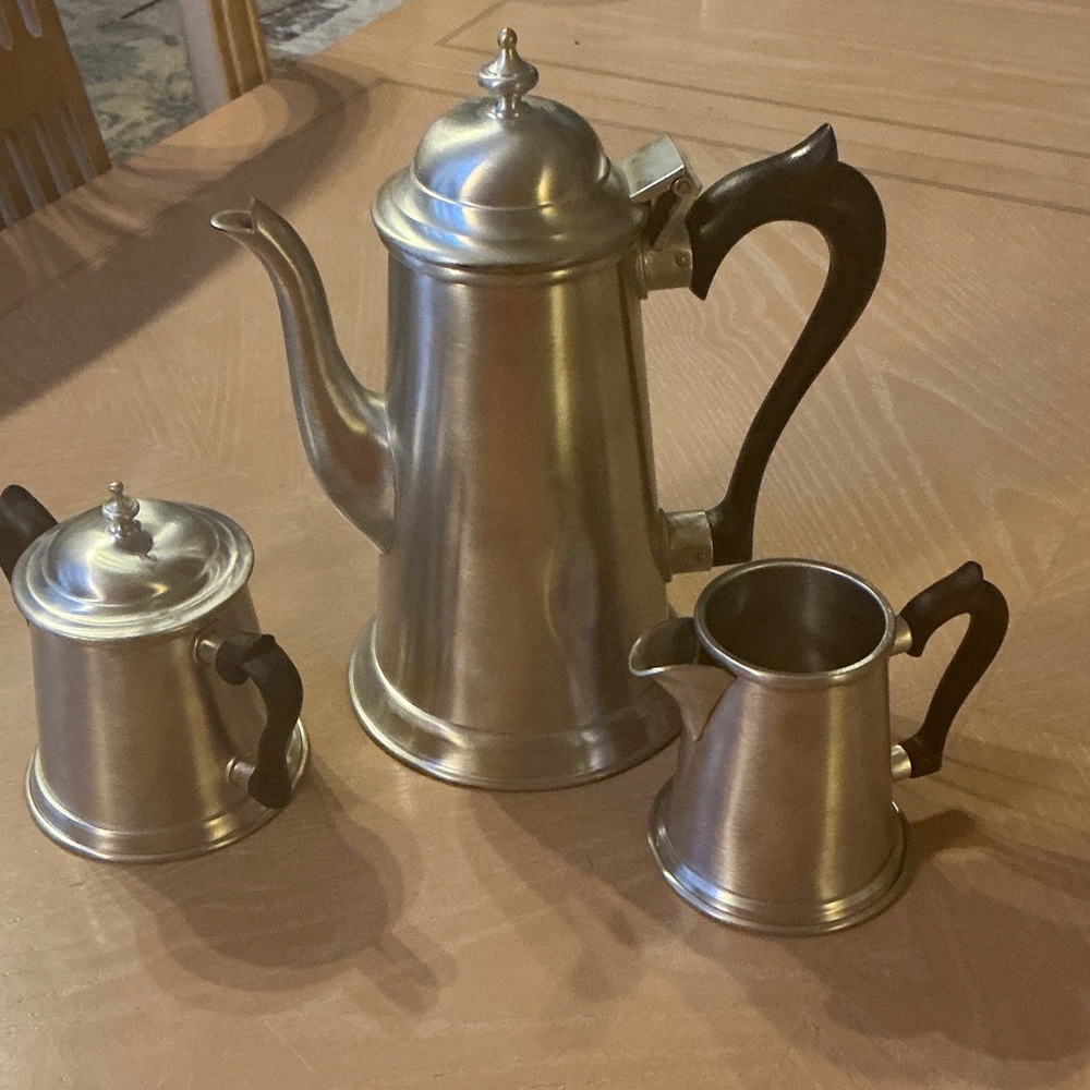 Elegant Silver pewter Coffee Set with Black Handles